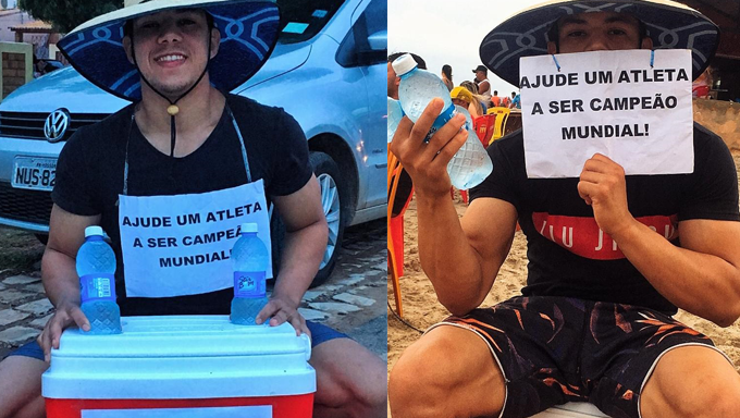   Rommel Fernandes vendeu água mineral durante o carnaval para arrecadar dinheiro para a viagem.