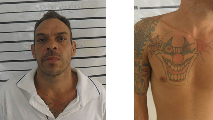   Erinaldo Chapado tem tatuagem de palhaço, que no submundo do crime significa que ele se intitula como matador de policiais