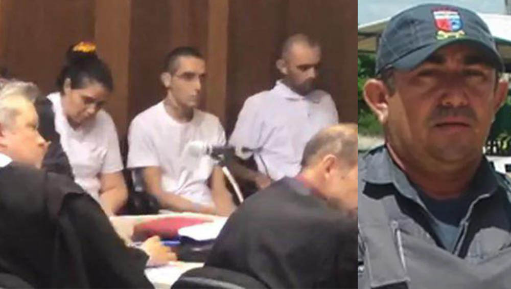   Réus ao fundo: Rita, Tiago e Valdinez que é mulher, filho e amante de Rita, condenados por matar o Cabo Rangel, em Caicó