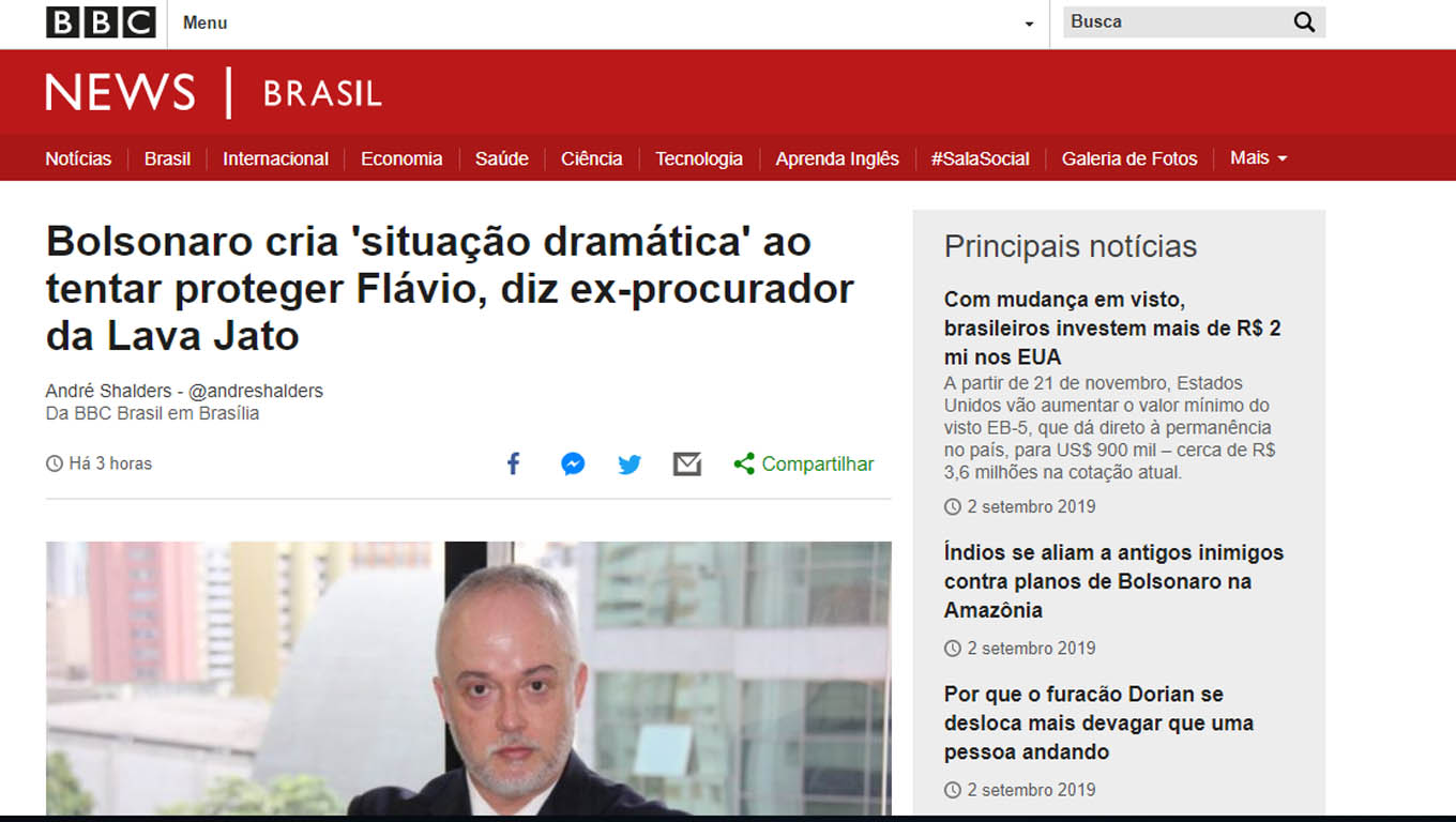   “Bolsonaro cria situação ‘dramática’ ao tentar proteger Flávio”, diz ex-procurador da Lava Jato, durante entrevista à BBC News Brasil