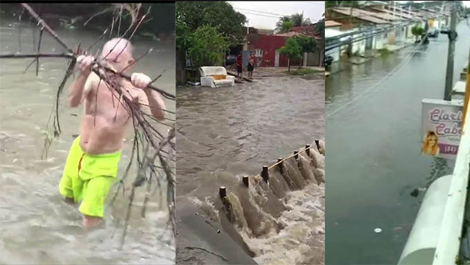   Ruas e avenidas e casas alagadas no bairro Belo Horizonte, em Mossoró, depois de poucos minutos de chuva na tarde desta segunda-feira, 24