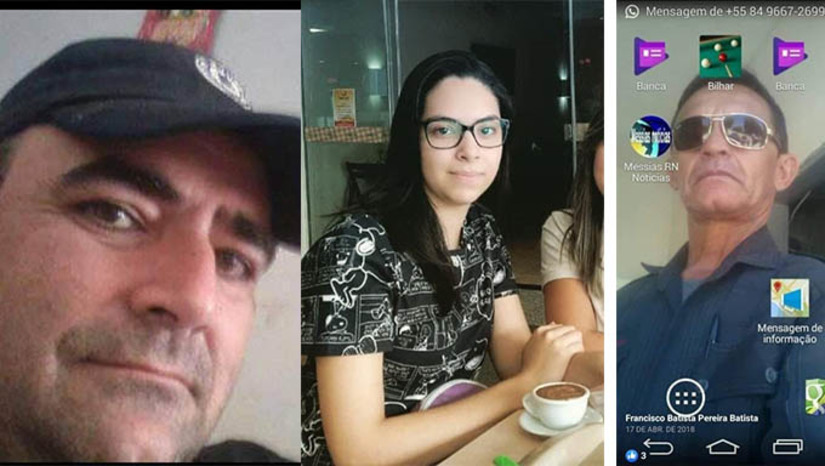 Imagem 1 - Uma jovem conhecida por Bia, que estava perto do local, sofreu um tiro no rosto. Está internada no Hospital de Pau dos Ferros. Após o ataque, que aconteceu no início da madrugada deste domingo, 6, em Patu, o sargento Batista (à dir.) fugiu entrando no mato. O Comando do Policiamento Regional, que tem a frente o coronel PM Costa, informou que está em diligência para prendê-lo mais rápido possível. O caso será investigado pela Polícia Civil Imagem 1 - Uma jovem conhecida por Bia, que estava perto do local, sofreu um tiro no rosto. Está internada no Hospital de Pau dos Ferros. Após o ataque, que aconteceu no início da madrugada deste domingo, 6, em Patu, o sargento Batista (à dir.) fugiu entrando no mato. O Comando do Policiamento Regional, que tem a frente o coronel PM Costa, informou que está em diligência para prendê-lo mais rápido possível. O caso será investigado pela Polícia Civil