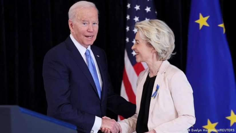 Imagem 1 - Força-tarefa entre EUA e União Europeia visa afastar a Europa da dependência do petróleo e gás russos. O acordo de cooperação foi anunciado nesta sexta-feira (25) pelo presidente Joe Biden, e pela presidente da Comissão Europeia, Ursula von der Leyen. O painel, presidido por representantes da Casa Branca e da Comissão Europeia, terá como objetivo encontrar alternativas de fornecimento de gás natural liquefeito e reduzir a demanda geral por este combustível. Imagem 1 - Força-tarefa entre EUA e União Europeia visa afastar a Europa da dependência do petróleo e gás russos. O acordo de cooperação foi anunciado nesta sexta-feira (25) pelo presidente Joe Biden, e pela presidente da Comissão Europeia, Ursula von der Leyen. O painel, presidido por representantes da Casa Branca e da Comissão Europeia, terá como objetivo encontrar alternativas de fornecimento de gás natural liquefeito e reduzir a demanda geral por este combustível.
