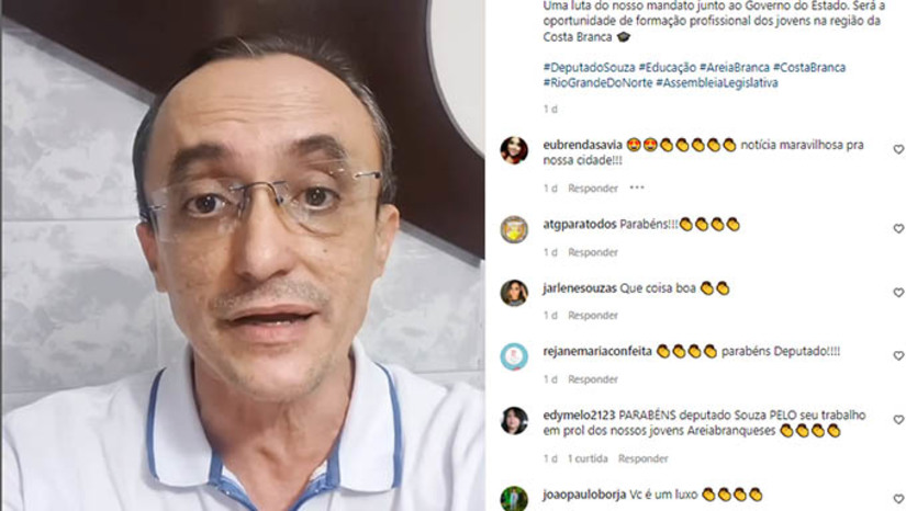Imagem 1 - “Uma feliz notícia”, diz o deputado Manoel Cunha Neto, Sousa, sobre o anúncio sexta-feira da semana passada da abertura da licitação para construir uma unidade do Instituto Estadual do Rio Grande do Norte, no município de Areia Branca, onde já foi prefeito pro duas vezes. Imagem 1 - “Uma feliz notícia”, diz o deputado Manoel Cunha Neto, Sousa, sobre o anúncio sexta-feira da semana passada da abertura da licitação para construir uma unidade do Instituto Estadual do Rio Grande do Norte, no município de Areia Branca, onde já foi prefeito pro duas vezes.