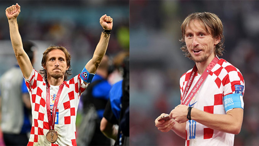 Imagem 1 -  O triunfo em Doha foi “a última dança” em Mundiais do principal nome da geração que fez os croatas sonharem com o topo do futebol. Aos 37 anos, Luka Modric já havia anunciado que a Copa de 2022, a quarta da carreira, seria a última. O camisa 10 não apresentou, no Catar, todo o brilho de quatro anos atrás, quando foi eleito o melhor jogador da competição e, posteriormente, ganhou a Bola de Ouro da Fifa. Ainda assim, foi fundamental na campanha axadrezada, principalmente nas quartas de final, quando foi o dono do meio-campo no jogo contra o Brasil.