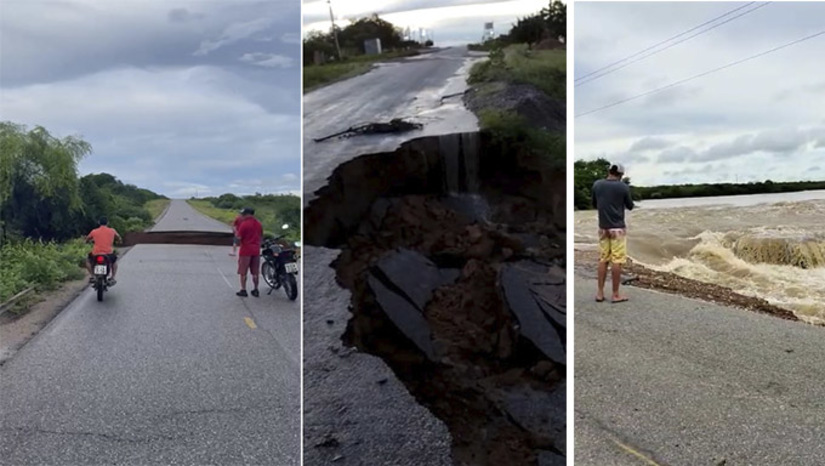 Imagem 1 - Além do trecho da RN 117, saída de Caraúbas para Olho D'Água do Borges, que se rompeu, o DER informou, em Nota, também preocupação com a RN 233, perto de Caraúbas, e a RN 118, trecho entre São Rafael e Jucurutu. Neste trecho, a água também lavou a pista e arrancou o material das encostas das pontes. As equipes do DER está sinalizando os locais afetados nas tr~es rodovias estaduais até haver condições de fazer os devidos reparos. A EMPARME avisa que haverá mais chuvas nos próximos dias. Imagem 1 - Além do trecho da RN 117, saída de Caraúbas para Olho D'Água do Borges, que se rompeu, o DER informou, em Nota, também preocupação com a RN 233, perto de Caraúbas, e a RN 118, trecho entre São Rafael e Jucurutu. Neste trecho, a água também lavou a pista e arrancou o material das encostas das pontes. As equipes do DER está sinalizando os locais afetados nas tr~es rodovias estaduais até haver condições de fazer os devidos reparos. A EMPARME avisa que haverá mais chuvas nos próximos dias.