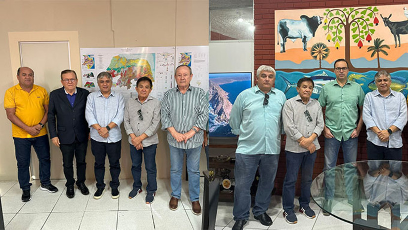 Imagem 1 - Acompanhado com o secretário Dr. Adail Vale, de Saúde, e dos vereadores Adonias Melo e Junior Mourão, o prefeito Dr. Artur Vale fizeram exposição do Potencial de Governador Dix Sept Rosado para receber uma fábrica de cimento e pediram apoio para aplicar curso de costureiras na cidade. Na Secretaria de Agricultura, Pecuária e da Pesca, solicitaram para incluir Governador no Circuito Estadual de Exposições Agropecuária e o programa Pró-Ave Caipira. O objetivo da viagem a capital era buscar meios de gerar empregos para a cidade e fortalecimento das atividades do homem do campo. Imagem 1 - Acompanhado com o secretário Dr. Adail Vale, de Saúde, e dos vereadores Adonias Melo e Junior Mourão, o prefeito Dr. Artur Vale fizeram exposição do Potencial de Governador Dix Sept Rosado para receber uma fábrica de cimento e pediram apoio para aplicar curso de costureiras na cidade. Na Secretaria de Agricultura, Pecuária e da Pesca, solicitaram para incluir Governador no Circuito Estadual de Exposições Agropecuária e o programa Pró-Ave Caipira. O objetivo da viagem a capital era buscar meios de gerar empregos para a cidade e fortalecimento das atividades do homem do campo.