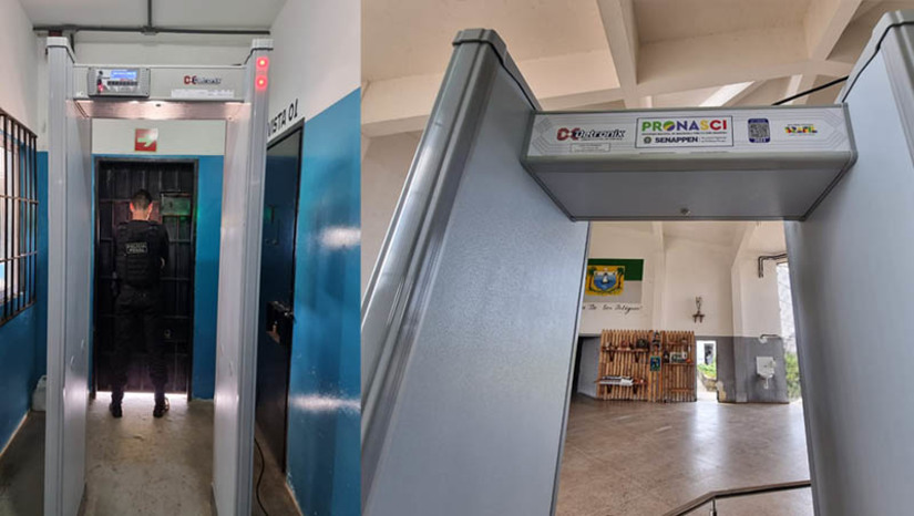 Imagem 1 - Seap começa a instalar pórticos detectores de metais em todas as unidades prisionais do RN. Em breve, o Sistema Penitenciário também será contemplado com novos scanners de Raios-x, tipo esteira, para detecção de materiais. O investimento total é de R$ 1,3 milhão, em mais uma ação de modernização e aparelhamento da Polícia Penal, em parceria com a Secretaria Nacional de Políticas Penais (SENAPPEN). Imagem 1 - Seap começa a instalar pórticos detectores de metais em todas as unidades prisionais do RN. Em breve, o Sistema Penitenciário também será contemplado com novos scanners de Raios-x, tipo esteira, para detecção de materiais. O investimento total é de R$ 1,3 milhão, em mais uma ação de modernização e aparelhamento da Polícia Penal, em parceria com a Secretaria Nacional de Políticas Penais (SENAPPEN).