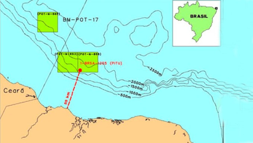 Imagem 1 -  O Campo Pitu fica em alto mar, Margem Equatorial, distante 60 km da costa dos municípios de Icapui (CE), Tibau (RN) e Areia Branca (RN). Para iniciar as operações nesta região, faltam apenas a avaliação pré-operacional (APO), do IBAMA, que pode ocorrer ainda este mês, segundo o presidente da Petrobras Jean Paul Prates. O campo foi descoberto em 2013 e confirmado em 2015. A estatal espera retirar óleo bruto de uma profundidade de 4.200 metros.