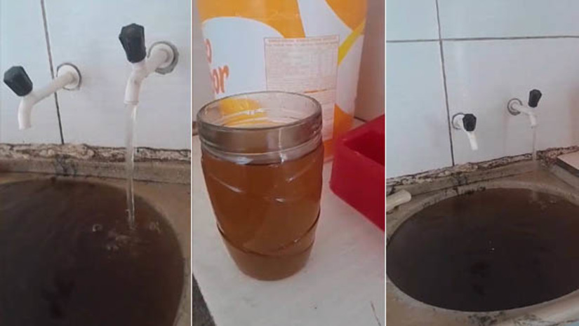 Imagem 1 - “Esse é o estado da água que chega nas torneiras”, relatam moradores do distrito de Santo Antônio. O distrito está localizado no município de Severiano Melo, na região oeste do Rio Grande do Norte. O registro foi enviado à reportagem do MOSSORÓ HOJE nesta sexta-feira (9). Os moradores afirmam que a água fornecida pela Caern e que chega às torneiras é barrenta e completamente imprópria para consumo. “A água que é pra gente lavar roupa, tomar banho, até muita gente para fazer comida e é até água que se bebe, a água que vem da barragem. É a água que sai sempre aqui na minha casa”, relatou Leônia Guerra. Imagem 1 - “Esse é o estado da água que chega nas torneiras”, relatam moradores do distrito de Santo Antônio. O distrito está localizado no município de Severiano Melo, na região oeste do Rio Grande do Norte. O registro foi enviado à reportagem do MOSSORÓ HOJE nesta sexta-feira (9). Os moradores afirmam que a água fornecida pela Caern e que chega às torneiras é barrenta e completamente imprópria para consumo. “A água que é pra gente lavar roupa, tomar banho, até muita gente para fazer comida e é até água que se bebe, a água que vem da barragem. É a água que sai sempre aqui na minha casa”, relatou Leônia Guerra.