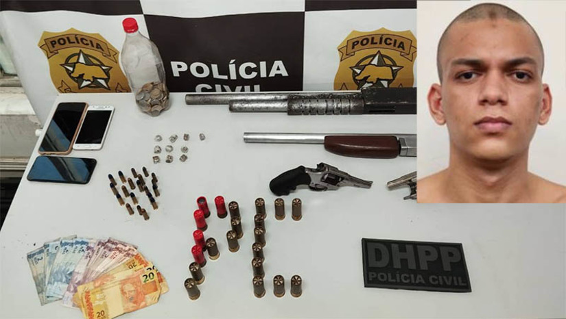 Imagem 1 -  Polícia descobre “fortaleza” de facção criminosa durante operação para prender suspeitos de homicídio. A operação Black Gold, deflagrada pela DHPP, com a colaboração de outras delegacias de Mossoró, foi deflagrada na manhã desta segunda-feira (18). O objetivo era realizar a prisão de dois suspeitos de terem matado Paulo Luan Sena Marques, de 20 anos, crime ocorrido no dia 16 de fevereiro de 2024. No entanto, ao chegar no local onde seriam cumpridos os mandados, os policiais encontraram diversas armas, munições, dinheiro e drogas. Um dos suspeitos do homicídio, Alexius Cauã Simão Ferreira [FOTO], de 21 anos, foi preso no local. O segundo envolvido, Antônio Jefferson da Silva, está foragido.