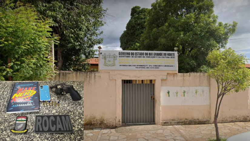 Imagem 1 - Adolescente é apreendido com uma arma de fogo em uma escola do Liberdade . O caso aconteceu na tarde desta sexta-feira (24). O menor, de apenas 17 anos, foi apreendido com um revólver calibre 38, dentro de uma sala de aula da Escola Estadual Professora Maria Stella Pinheiro Costa. De acordo com a polícia militar, as informações recebidas são que o adolescente havia discutido com um professor e que havia se armado para ameaçá-lo. No entanto, como não houve ameaça concreta e nenhum professor compareceu à delegacia para realizar um Boletim de Ocorrência, o rapaz será liberado. Imagem 1 - Adolescente é apreendido com uma arma de fogo em uma escola do Liberdade . O caso aconteceu na tarde desta sexta-feira (24). O menor, de apenas 17 anos, foi apreendido com um revólver calibre 38, dentro de uma sala de aula da Escola Estadual Professora Maria Stella Pinheiro Costa. De acordo com a polícia militar, as informações recebidas são que o adolescente havia discutido com um professor e que havia se armado para ameaçá-lo. No entanto, como não houve ameaça concreta e nenhum professor compareceu à delegacia para realizar um Boletim de Ocorrência, o rapaz será liberado.