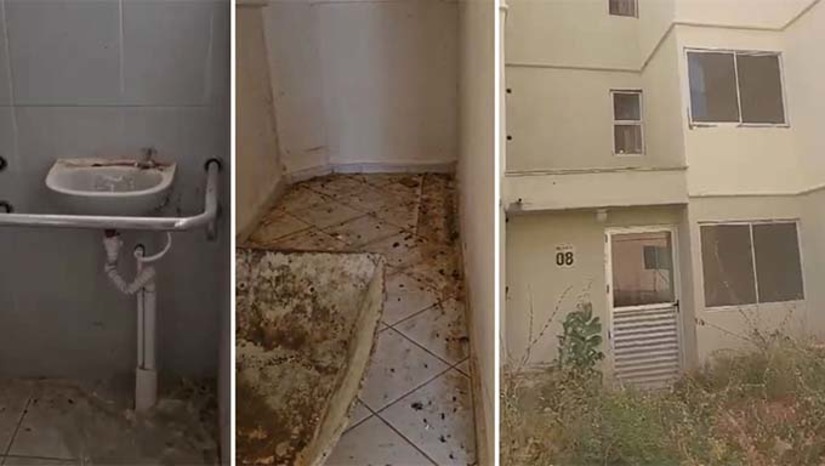 Imagem 1 - Os apartamentos foram constrídos há 10 anos, encontram- se atualmente bastante deteriorados pela ação do tempo, com muito mato no entorno e estruturas como, portas, janelas e banheiros quebrados. Talita Gomes, uma das contempladas com os imóveis, explica que nunca houve previsão para entrega dos apartamentos. Em abril deste ano, os contemplados participaram de um sorteio dos blocos e apartamentos, mas não foram informados sobre a data que receberiam as chaves. Imagem 1 - Os apartamentos foram constrídos há 10 anos, encontram- se atualmente bastante deteriorados pela ação do tempo, com muito mato no entorno e estruturas como, portas, janelas e banheiros quebrados. Talita Gomes, uma das contempladas com os imóveis, explica que nunca houve previsão para entrega dos apartamentos. Em abril deste ano, os contemplados participaram de um sorteio dos blocos e apartamentos, mas não foram informados sobre a data que receberiam as chaves.