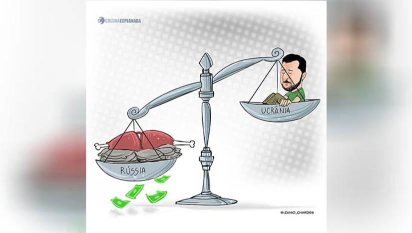 Imagem 1 -  [COLUNA ESPLANADA] O presidente da Ucrânia, Volodymyr Zelensky, tem dito que o Brasil “é pró-Rússia”. Fato é que iniciativas como o acordo de cooperação em defesa do Brasil com Kiev dormitam, desde 2021, na Comissão de Relações Exteriores do Senado, sem previsão de votação. É que o saldo da balança comercial Brasil-Rússia pesa. O Brasil é dependente dos fertilizantes russos, e exportamos muita carne bovina e suína para o país asiático.