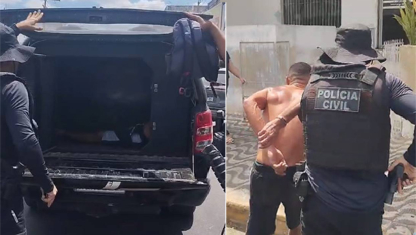 Imagem 1 - Polícia age rápido e prende suspeito por tentativa de latrocínio ocorrida ontem (5), em Mossoró. A prisão do suspeito, um homem de 36 anos, foi realizada pela equipe da Defur, nesta quarta-feira (6), no bairro das Malvinas. Na tarde desta terça-feira (5), o suspeito entrou em uma loja no bairro Nova Betânia, armado com uma pistola, e anunciou o assalto. No entanto, um policial, que estava no interior do estabelecimento à paisana, percebeu a ação e interviu. Houve troca de tiros, mas ninguém ficou ferido. O criminoso conseguiu fugir do local sem levar nada. No momento da prisão, os policiais encontraram com o suspeito uma quantidade de drogas, o que resultou, também, em prisão em flagrante por tráfico. Imagem 1 - Polícia age rápido e prende suspeito por tentativa de latrocínio ocorrida ontem (5), em Mossoró. A prisão do suspeito, um homem de 36 anos, foi realizada pela equipe da Defur, nesta quarta-feira (6), no bairro das Malvinas. Na tarde desta terça-feira (5), o suspeito entrou em uma loja no bairro Nova Betânia, armado com uma pistola, e anunciou o assalto. No entanto, um policial, que estava no interior do estabelecimento à paisana, percebeu a ação e interviu. Houve troca de tiros, mas ninguém ficou ferido. O criminoso conseguiu fugir do local sem levar nada. No momento da prisão, os policiais encontraram com o suspeito uma quantidade de drogas, o que resultou, também, em prisão em flagrante por tráfico.