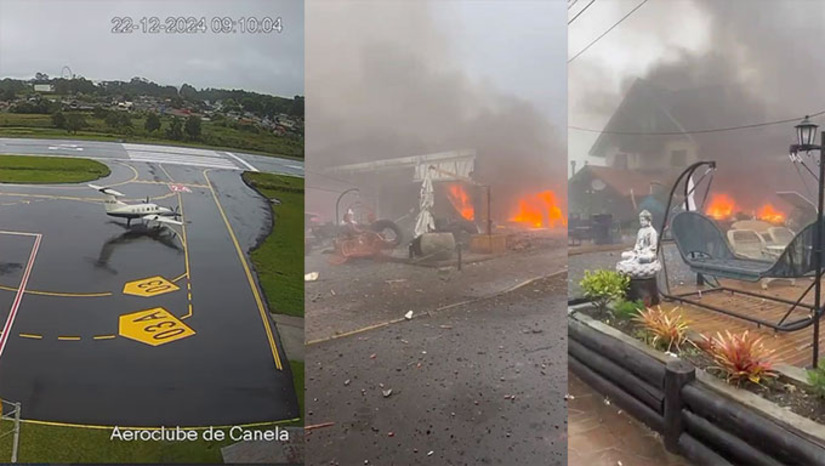 Imagem 1 -  Outras 17 pessoas que estavam na área que o avião caiu, atingindo a chaminé de um prédio, uma casa, uma loja de móveis e uma pousada, foram socorridas para hospitais de Gramado-RS. Duas estão internadas em estado grave. A queda do avião ocorreu às 9h15 deste domingo, 22. O caso será investigado pela Força Aérea Brasileira. Governador do RS e o presidente Lula divulgaram nota de solidariedade aos familiares das vítimas.