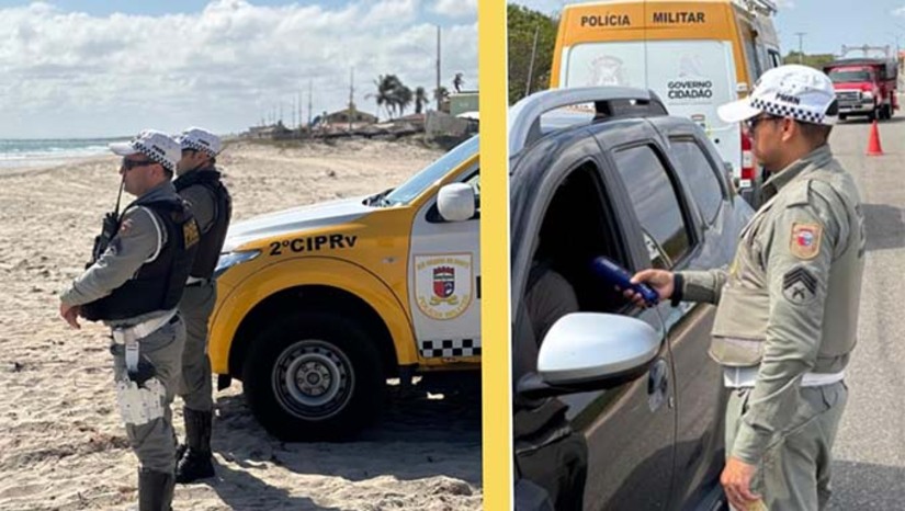 Imagem 1 - A 2ª CIPRv está com equipes entre Mossoró e Tibau na execução de ações educativas, com distribuição de material informativo e orientações dos Policiais, ações corretivas com uso do etilômetro (bafômetro) e patrulhamento nas RNs 012 em Grossos e 013 em Tibau, bem como orla marítima desses municípios, onde o aumento expressivo de banhistas requer uma maior atenção no trabalho de coibir o tráfego de veículos na faixa de areia buscando minimizar os riscos de acidentes. Imagem 1 - A 2ª CIPRv está com equipes entre Mossoró e Tibau na execução de ações educativas, com distribuição de material informativo e orientações dos Policiais, ações corretivas com uso do etilômetro (bafômetro) e patrulhamento nas RNs 012 em Grossos e 013 em Tibau, bem como orla marítima desses municípios, onde o aumento expressivo de banhistas requer uma maior atenção no trabalho de coibir o tráfego de veículos na faixa de areia buscando minimizar os riscos de acidentes.