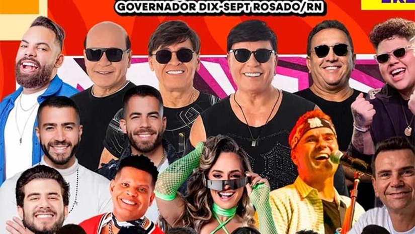 Imagem 1 -  A cidade de Governador Dix-Sept Rosado tem 14 mil habitantes e está há 36km de Mossoró. Um atrativo a mais para o folião que for passar os dias de folia no município, é a RN 117, que foi recentemente restaurada dentro do Programa de Restauração de Rodovias Estaduais do RN, e está em perfeitas condições de tráfego. O carnaval de Governador acontece de  1° a 4 de março, com arrastões diários puxados por trio elétrico, além de shows no palco montado no Largo de Eventos. Entre as atrações esta a banda Grafith, Rafa e Pipo, Ricardo Chaves, Rogerinho, Lucas Boquinha, Serginho Pimenta, Dan Ventura e Guilherme Ferri.