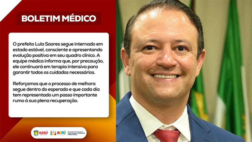 Imagem 1 - O prefeito de Assu havia dado entrada no Hospital Wilson Rosado, em Mossoró-RN, neste domingo, 27, com quadro de dengue hemorrágica. Ficou na UTI e na segunda-feira, 28, foi transferido para uma UTI da capital. O boletim médico informa o gestor precisa de acompanhamento contínuo e que não tem data para sair da UTI Imagem 1 - O prefeito de Assu havia dado entrada no Hospital Wilson Rosado, em Mossoró-RN, neste domingo, 27, com quadro de dengue hemorrágica. Ficou na UTI e na segunda-feira, 28, foi transferido para uma UTI da capital. O boletim médico informa o gestor precisa de acompanhamento contínuo e que não tem data para sair da UTI