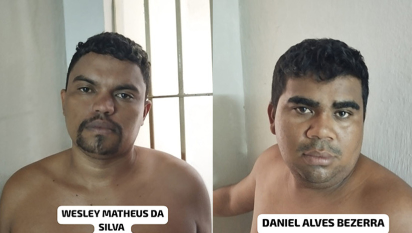 Imagem 1 -  Wilson Cambista teria sido por morto por Wesley Matheus da Silva, de 26 anos (foto à esq.), por ter desobecido uma ordem da facção, para não fazer mais jogo do bicho em Apodi. Já Isac, que é Governador Dix Sept Rosado, teria sido morto porque a facção entendeu que ele era um potencial rival. O mesmo criminoso que foi preso pela Policia Civil também responde por tentativa de homicídio em Felipe Guerra, numa ação criminosa que teria contado com Daniel Alves Bezerra, de 25 anos (foto Dir.), também preso pela Policia.