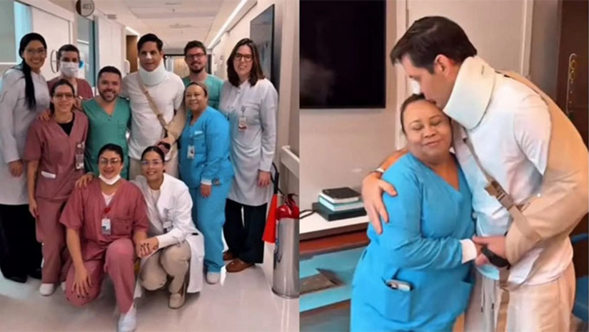 Imagem 1 -  Rafael Motta havia sido internado após complicações médicas que exigiram cuidados intensivos. Com a melhora, ele foi transferido para um leito de enfermaria, onde seguirá em acompanhamento da equipe médica.  Em nota, familiares agradeceram pelas orações e mensagens de apoio recebidas nos últimos dias.  "Estamos aliviados e felizes com a recuperação de Rafael. Continuaremos confiando em Deus e na dedicação dos profissionais de saúde que o acompanham", destacou a família.  Ainda não há previsão de alta hospitalar, mas os médicos consideram o avanço no quadro como um sinal importante de recuperação.