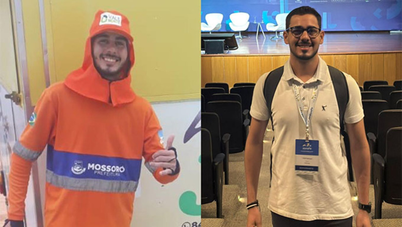 Imagem 1 - O mossoroense Ygor Bruno, de 21 anos, estudante de Fisioterapia e trabalhador da limpeza urbana, participa nesta semana do 12º Congresso Brasileiro e 10º Internacional de Fisioterapia Esportiva, em Brasília (DF), o maior evento da área na América Latina. O congresso reúne cerca de 1.500 profissionais, pesquisadores e estudantes. Ygor concilia os estudos com o trabalho como gari na empresa Vale Norte e se destaca como exemplo de superação e dedicação, levando o nome de Mossoró ao cenário nacional da fisioterapia esportiva. Imagem 1 - O mossoroense Ygor Bruno, de 21 anos, estudante de Fisioterapia e trabalhador da limpeza urbana, participa nesta semana do 12º Congresso Brasileiro e 10º Internacional de Fisioterapia Esportiva, em Brasília (DF), o maior evento da área na América Latina. O congresso reúne cerca de 1.500 profissionais, pesquisadores e estudantes. Ygor concilia os estudos com o trabalho como gari na empresa Vale Norte e se destaca como exemplo de superação e dedicação, levando o nome de Mossoró ao cenário nacional da fisioterapia esportiva.