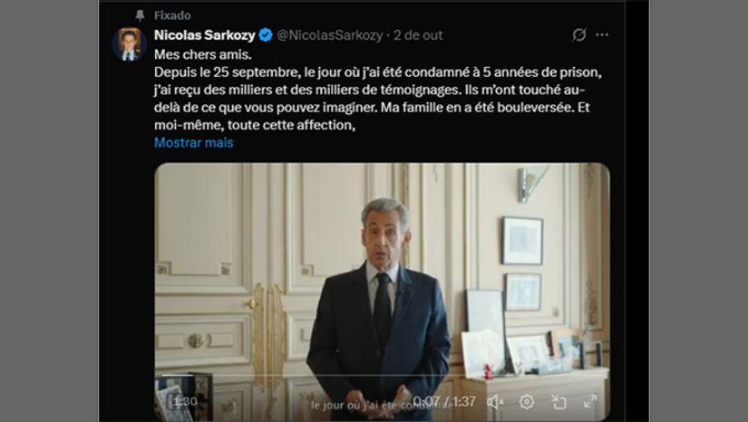   O ex-presidente do período de 2007 a 2012, Nicolas Sarkozy foi condenado por associação criminosa com dois assessores, num processo que onde aparece custeando a campanha para presidente em 2007 com dinheiro enviado pelo ex-ditador Líbio Muammar Khadafi. Neste mesmo processo, ele foi inocentado de receber dinheiro pessoalmente. Sarkozy diz que é inocente do crime de associação criminosa, mas, devido a “excepcional gravidade dos fatos”, terá que recorrer de uma cela de nove metros quadrados, com banheiro, uma escrivaninha no presídio Lá Santé, famosa prisão do século 19 ao sul do Rio Sena, em Paris.