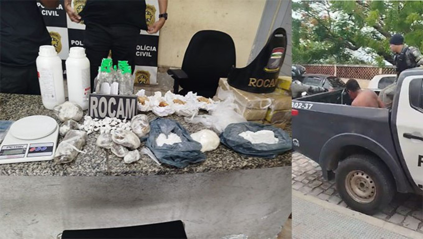 Imagem 1 - O oficial da guarnição contou a imprensa que os policiais estavam patrulhando pela rua Artur Bernardes, quando perceberam um homem em atitude de suspeita. Com autorização para entrar no imóvel, os policiais encontraram maconha, cocaína, crack e outros tipos de entorpecentes, além de balança de precisão e material de embalagem. A droga e o suspeito foram conduzidos para a Delegacia de Plantão, para os procedimentos legais. As autoridades não informaram o nome do homem que foi preso. Imagem 1 - O oficial da guarnição contou a imprensa que os policiais estavam patrulhando pela rua Artur Bernardes, quando perceberam um homem em atitude de suspeita. Com autorização para entrar no imóvel, os policiais encontraram maconha, cocaína, crack e outros tipos de entorpecentes, além de balança de precisão e material de embalagem. A droga e o suspeito foram conduzidos para a Delegacia de Plantão, para os procedimentos legais. As autoridades não informaram o nome do homem que foi preso.