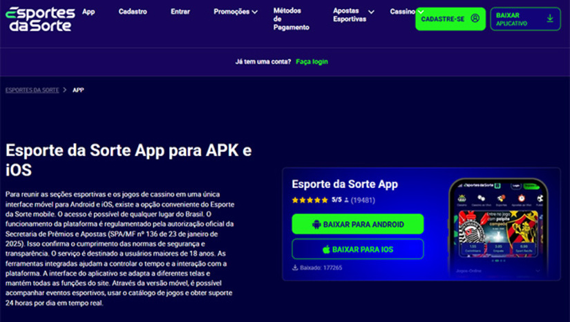   Aprenda como baixar o app Esporte da Sorte sem esforço no Android e iOS. Siga as instruções passo a passo para começar a aproveitar jogos e apostas sem complicações nos seus dispositivos favoritos hoje mesmo!