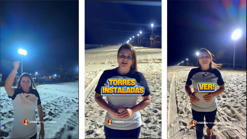   O trabalho começou pela praia das Emanuelas, instalando 50 torres com 100 lâmpadas de led. 32 torres já foram testadas e funcionaram bem. Outras 18 serão ligadas em seguida. “Um investimento que vai transformar a orla aqui da praia, com mais segurança para todos e com o turismo avançando ainda mais!”, destaca a prefeita. 