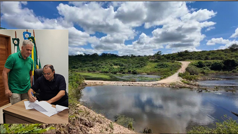Imagem 1 -  Prefeito de Felipe Guerra-RN, Salomão Gomes, destaca o trabalho técnico de sua equipe na Prefeitura e o apoio crucial que recebeu em Brasília-DF na pessoa de Wolnei Wolff, do Ministério da Integração e do Desenvolvimento Regional, para conseguir os R$ 5,3 milhões para as duas obras. Além deste investimento, a Prefeitura investe atualmente R$ 12,6 milhões na construção de casas populares e cerca R$ 800 mil na ampliação da estrutura de saúde no Hospital Municipal. Nesta segunda-feira, dia 1º de junho de 2026, o prefeito assinou a ordem de serviço para construir as duas pontes destacou que atualmente a Prefeitura conduz investimento de quase R$ 20 milhões em obras contratadas.