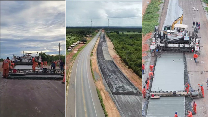 Imagem 1 - O avanço dos serviços no primeiro trecho de 57,6 km, onde estão sendo investidos R$ 367,5 milhões, ocorre após a chegada de uma pavimentadora de grande porte à região. Técnicos e operários realizaram a calibragem do maquinário especializado para o início da concretagem definitiva da pista dupla sob a supervisão direta do engenheiro Rafael Nogueira, da CLC. A execução do pavimento rígido de concreto corresponde à implantação da pista dupla definitiva, da primeira faixa da rodovia. Veja mais no MH Imagem 1 - O avanço dos serviços no primeiro trecho de 57,6 km, onde estão sendo investidos R$ 367,5 milhões, ocorre após a chegada de uma pavimentadora de grande porte à região. Técnicos e operários realizaram a calibragem do maquinário especializado para o início da concretagem definitiva da pista dupla sob a supervisão direta do engenheiro Rafael Nogueira, da CLC. A execução do pavimento rígido de concreto corresponde à implantação da pista dupla definitiva, da primeira faixa da rodovia. Veja mais no MH