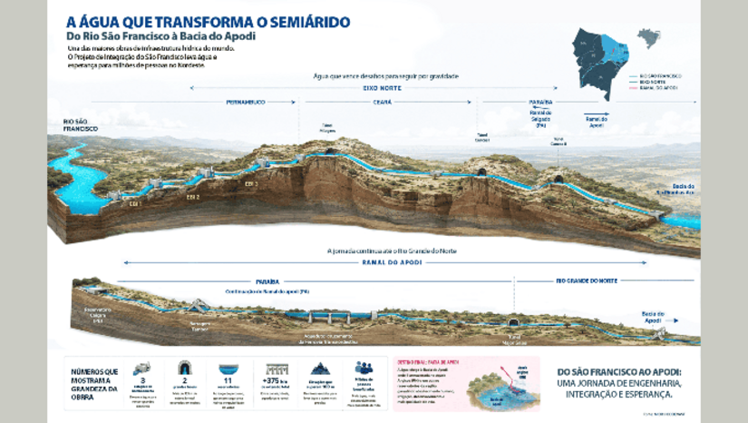   Ministério da Integração Nacional calcula que a transposição do Rio São Francisco vai chegar para 54 municípios do Oeste do Rio Grande do Norte, onde moram cerca de 750 mil pessoas. Com 6,35 quilômetros de extensão, o túnel permitirá a condução das águas do São Francisco desde a Paraíba até o Rio Grande do Norte. “Estamos aqui hoje para falar de segurança hídrica, de água para matar sede, para gerar emprego através da produção de alimentos, para viabilizar a indústria, para chegar o turismo no semiárido nordestino”, afirmou o ministro Waldez.