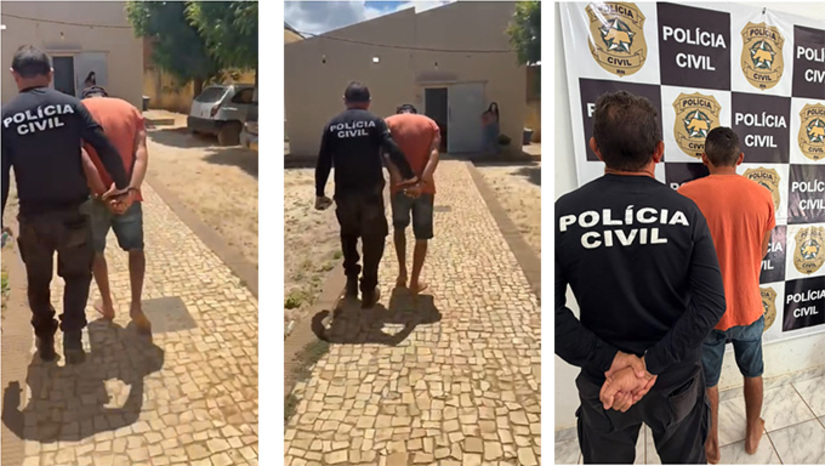   José Adriano da Silva, de 34 anos, foi preso em Baraúna (RN) nesta quarta-feira (5), após agredir a esposa com uma barra de ferro na cabeça e proferir ameaças contra ela. Na delegacia, a Polícia Civil descobriu que ele já era procurado pelo assassinato de Simone da Silva Vasconcelos, de 28 anos, ocorrido na manhã do dia 25 de junho de 2017, no bairro dos Bancários, em João Pessoa. Na ocasião, foram cumpridos dois mandados de prisão contra o investigado: um por tentativa de feminicídio e outro por homicídio duplamente qualificado.