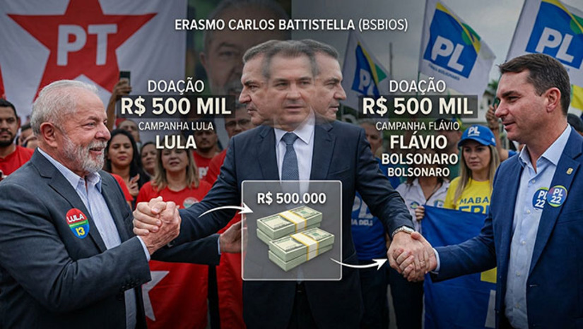   Um personagem poderoso do mercado, que evita holofotes, apareceu com as duas mãos – uma em cada lado – na campanha presidencial. O jovem Erasmo Carlos Battistella, controlador do grupo BSBios – maior produtor de biodiesel da América Latina e ex-sócio da Petrobras no setor – doou R$ 500 mil para cada uma das campanhas do presidente Lula da Silva (PT) e de Flávio Bolsonaro (PL) à Presidência. Veja mais, na COLUNA ESPLANADA