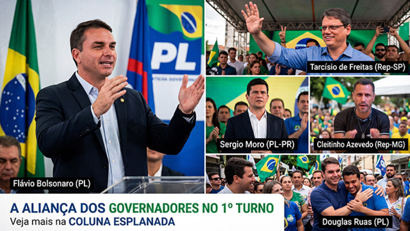   Flávio Bolsonaro (PL) aposta tudo agora na aliança dos governadores eleitos no 1º turno em três grandes colégios eleitorais: quer pegar nas mãos de Tarcísio de Freitas (Rep-SP), Sergio Moro (PL-PR) e Cleitinho Azevedo (Rep-MG). E ainda conta com Douglas Ruas (PL), seu apadrinhado que virou o jogo no Rio de Janeiro. Eles já estarão envolvidos na transição e montagem de secretariados, e nas negociações com as bancadas eleitas nas Assembleias pela Governabilidade. Veja mais na COLUNA ESPLANADA