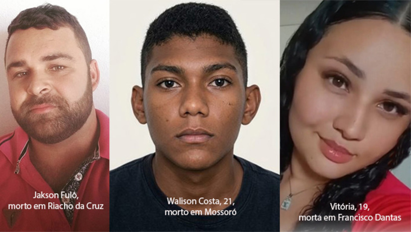   Em Riacho da Cruz, a vítima é Jakson Fulô, de 32 anos. Em Francisco Dantas, a vítima é a jovem Vitória, de 19 anos, morta dentro de residência. Em Mossoró, a vítima é Walison da Costa Mota, de 21 anos, cujo corpo foi encontrado no quintal de casa. Os corpos das três vítimas foram removidos para exames no Instituto Médico Legal (IML), e os casos serão investigados pela Polícia Civil.